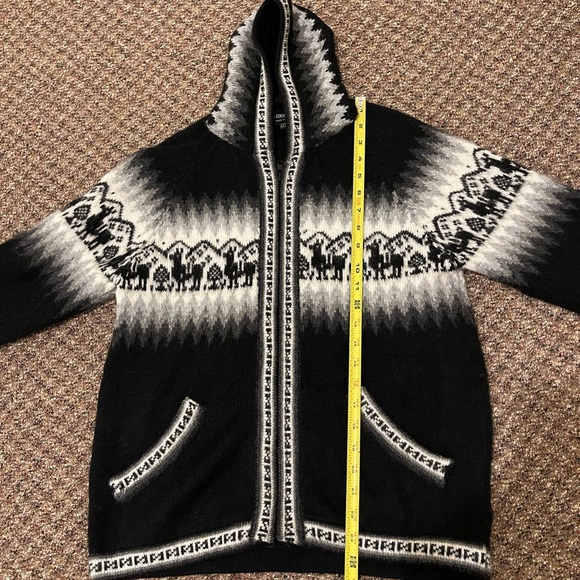Alpaca Connection Cardigan Sweater Hoodie Womens Small Black Knit Full Zip Wool - Picture 9 of 12